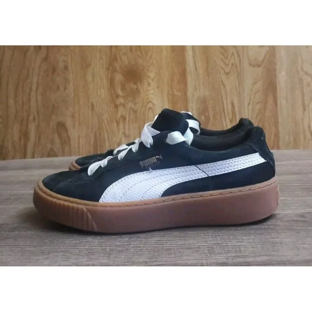 Puma Suede‎ Platform Shoes Sneakers Youth Size 3.5 Black White